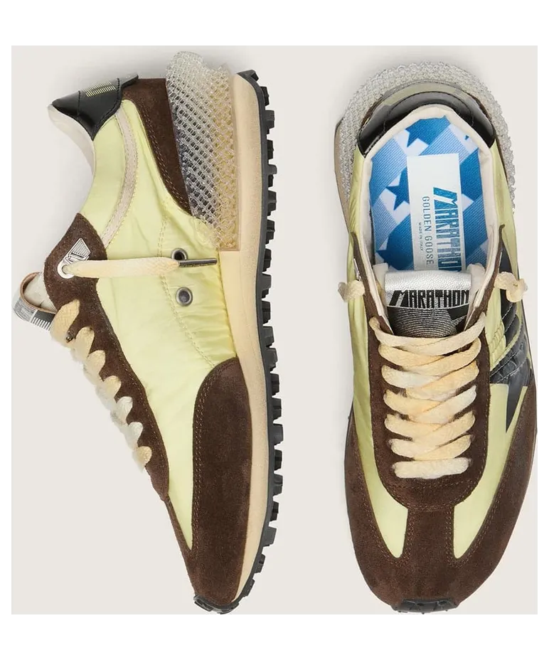 Golden Goose Women’S Marathon In Lime-Green Nylon With Black Star And Brown Suede Inserts (GWF00684.F008623.20396) (3)