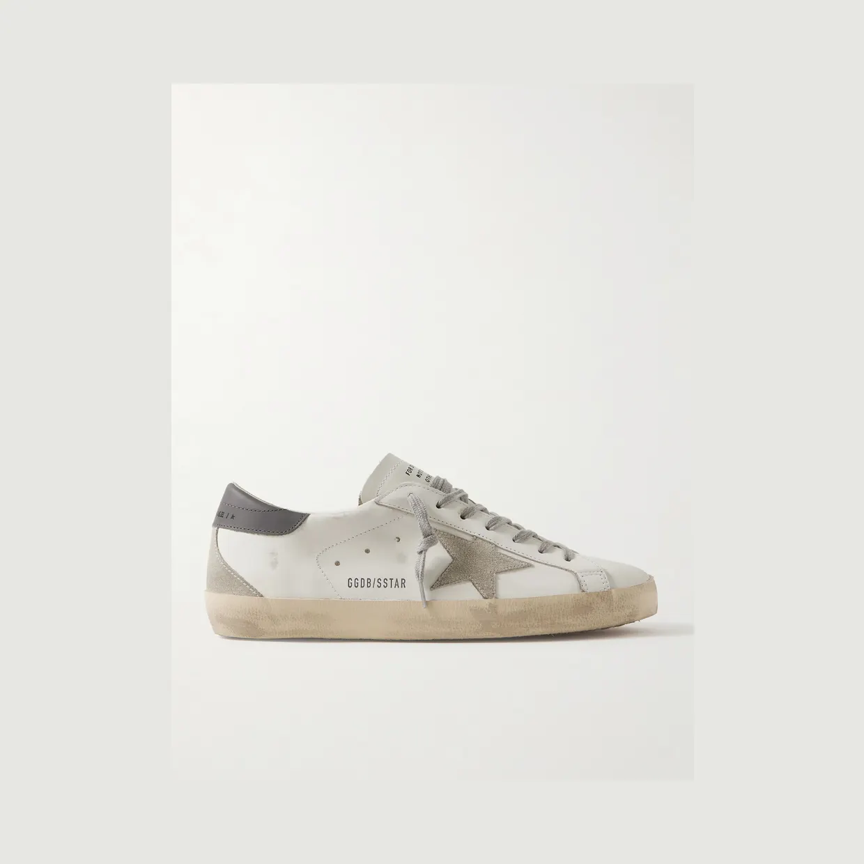 Golden Goose Super-Star Distressed Suede-Trimmed Leather Sneakers White (GMF00102.F006113)