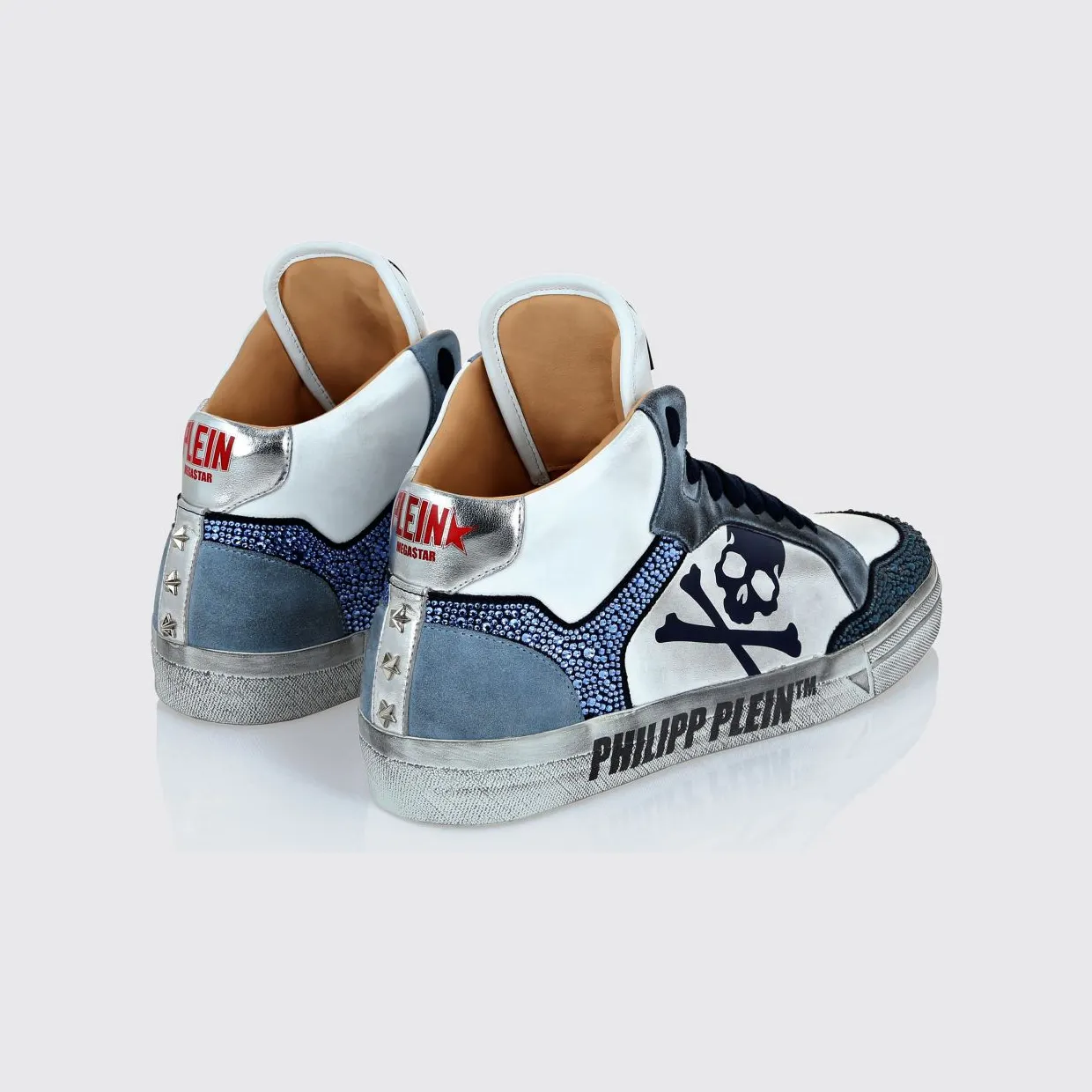 Philipp plein Retrokickz TM High-Top Sneakers in Leather and Suede with Rhinestones and Skull White (AADSUSC0681PLE075N0108) (2)