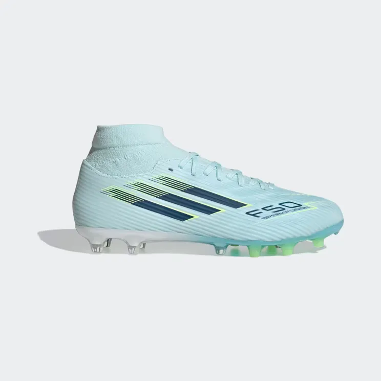 adidas F50 Sparkfusion League Mid Cut Firm Ground / Artificial Ground Football Boots Womens “Almost Blue / Dusky Petrol / Hi-Res Yellow” (JR8998)