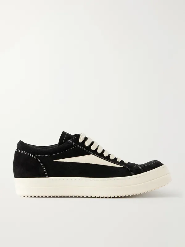 Rick Owens Vintage Suede-Trimmed Leather and Rubber Sneakers Black (RU02F4897)
