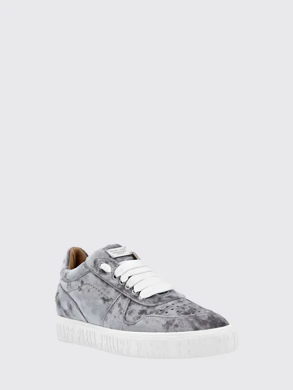 Philipp plein Hurricane Low Top Velvet with Skull Application Grey (SABSWSC2340PTE003N10)