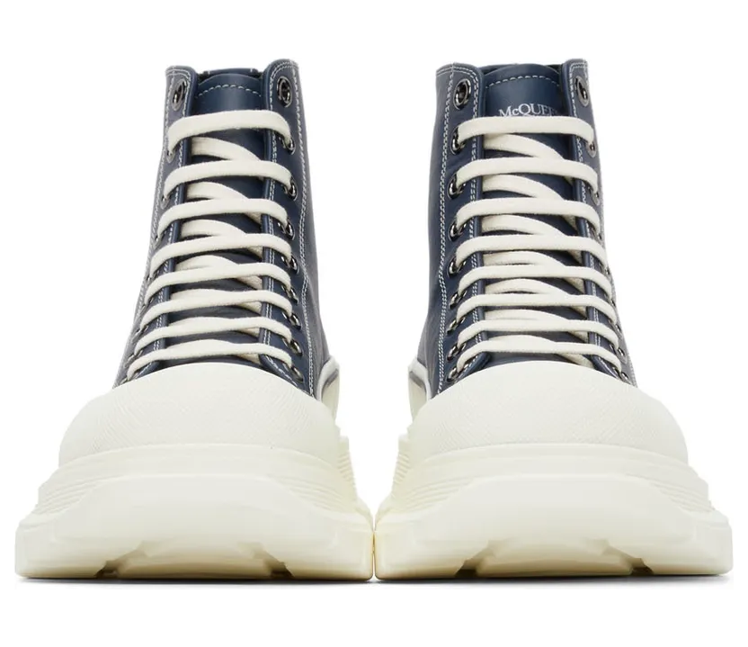 Alexander McQueen Navy Leather Tread Slick High Sneakers (627206WIAM2) (2)