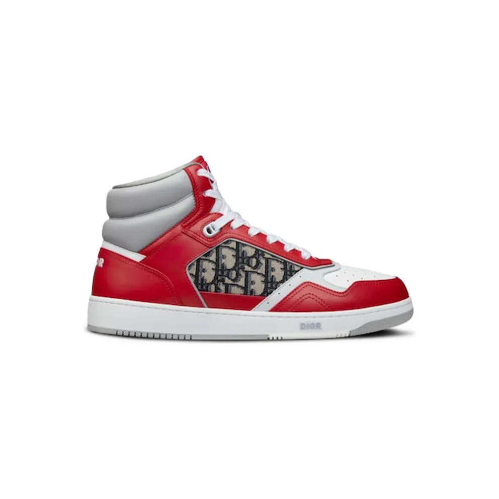 Dior B27 High Red Gray and White Smooth Calfskin with Beige and Black Dior Oblique Jacquard (3SH133ZIR_H360)