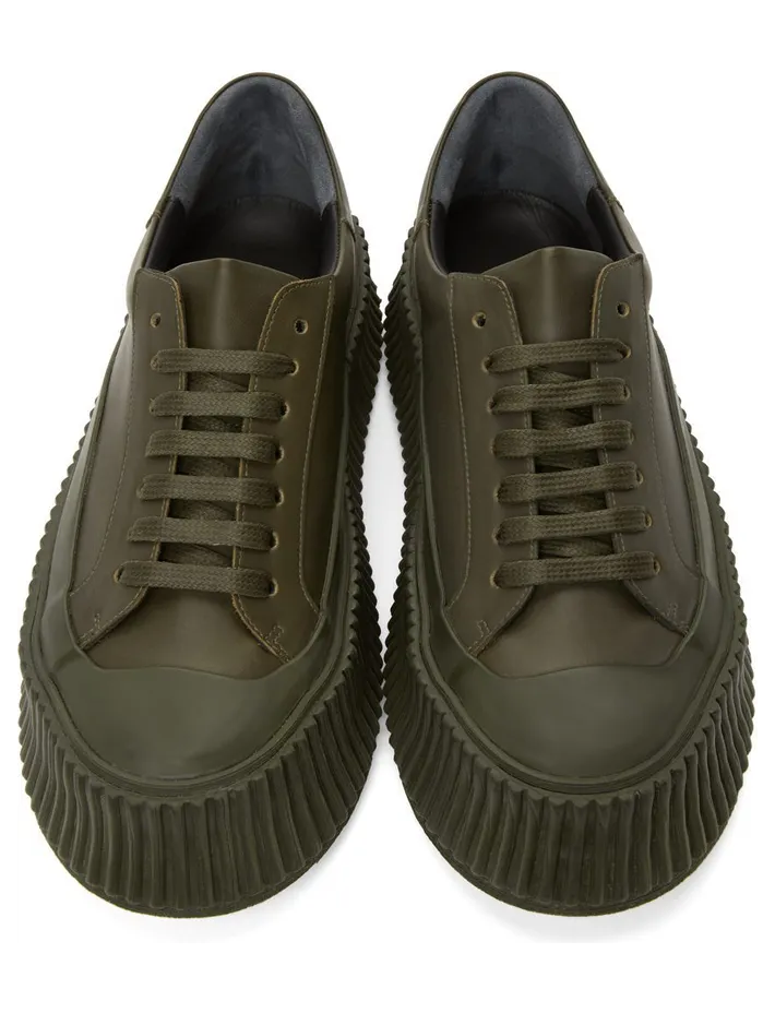 Jil Sander Khaki Leather Platform Sneakers (JS32108A_13032) (5)