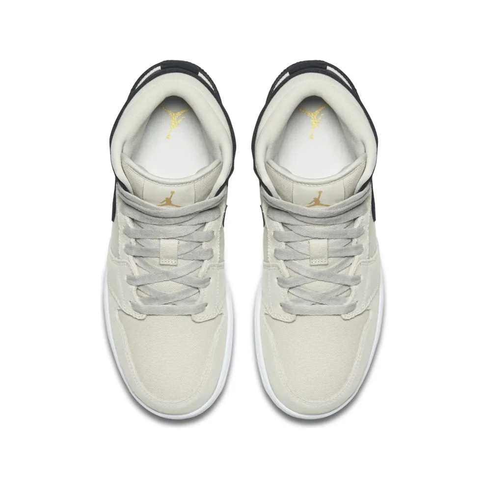 Jordan 1 Mid Light Bone Metallic Gold Black (GS) Light Bone/Metallic Gold-Black (554725-023)