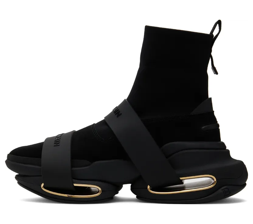 Balmain Black Knit B-Bold Strap High Sneakers (XM1VH229TKSE) (3)