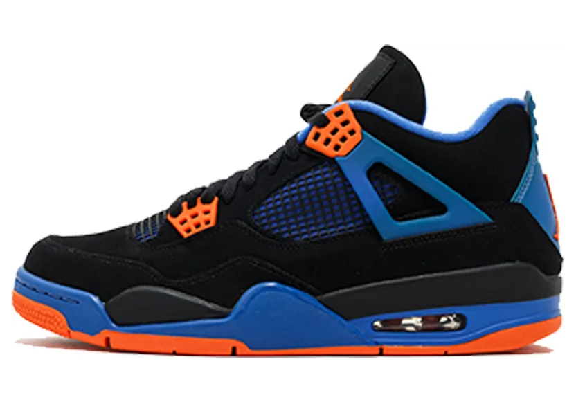 Jordan 4 Retro Cavs (GS) – “Black / Safety Orange / Game Royal” (408452-027)
