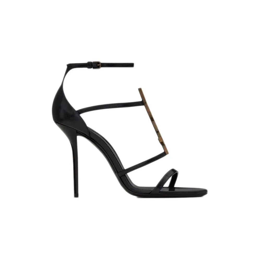 Saint Laurent Cassandra Sandal Heels Black Leather (6301091Q0TT1000)