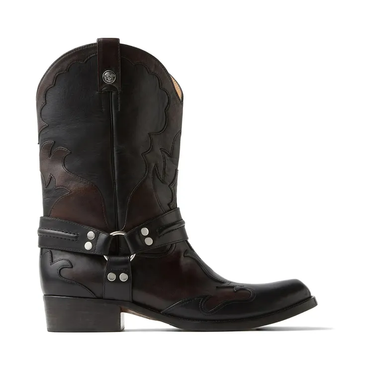 Versace Sylvester Leather Texan “Black/Brown” (1A18030 1024743 2BD6K)
