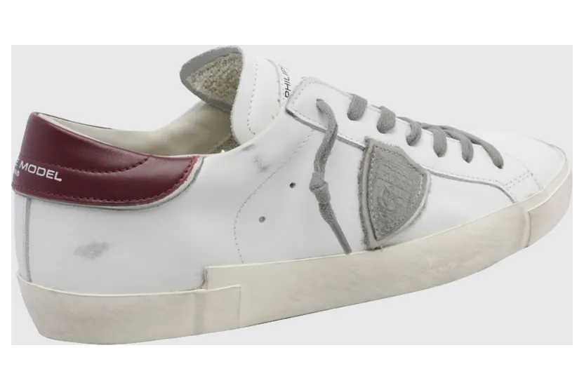 Philippe Model Paris Leather Low-Top Sneakers with Worn Effect and Shield Logo White 1 (PRLUV038) (2)