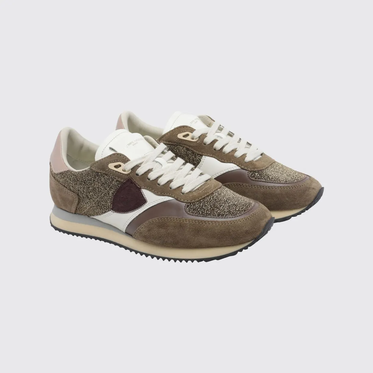 Philippe Model Blville Low-Top Sneakers in Suede and Lurex with Serrated Sole Brown (BVLDGR06)