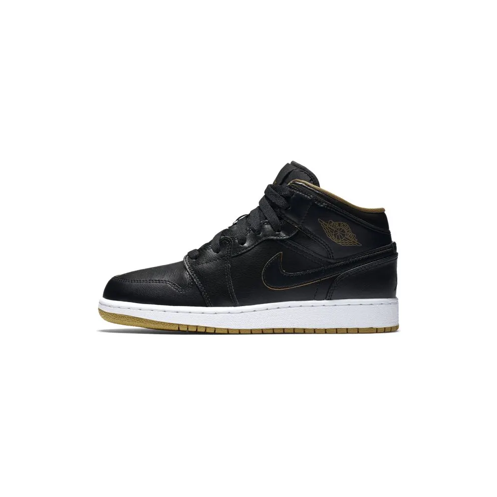 Jordan 1 Mid Black Metallic Gold (GS)