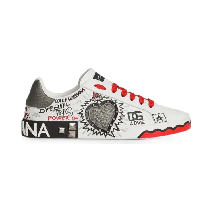 Dolce & Gabbana Dolce & Gabbana Portofino verfraaide low-top met hartpatch “White” (CS2466A0986)