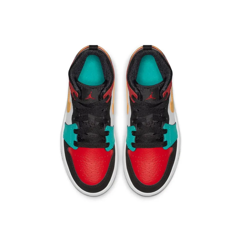 Jordan 1 Mid Bred Multi-Color (PS) White/University Red-Black-Turbo Green (640734-125)