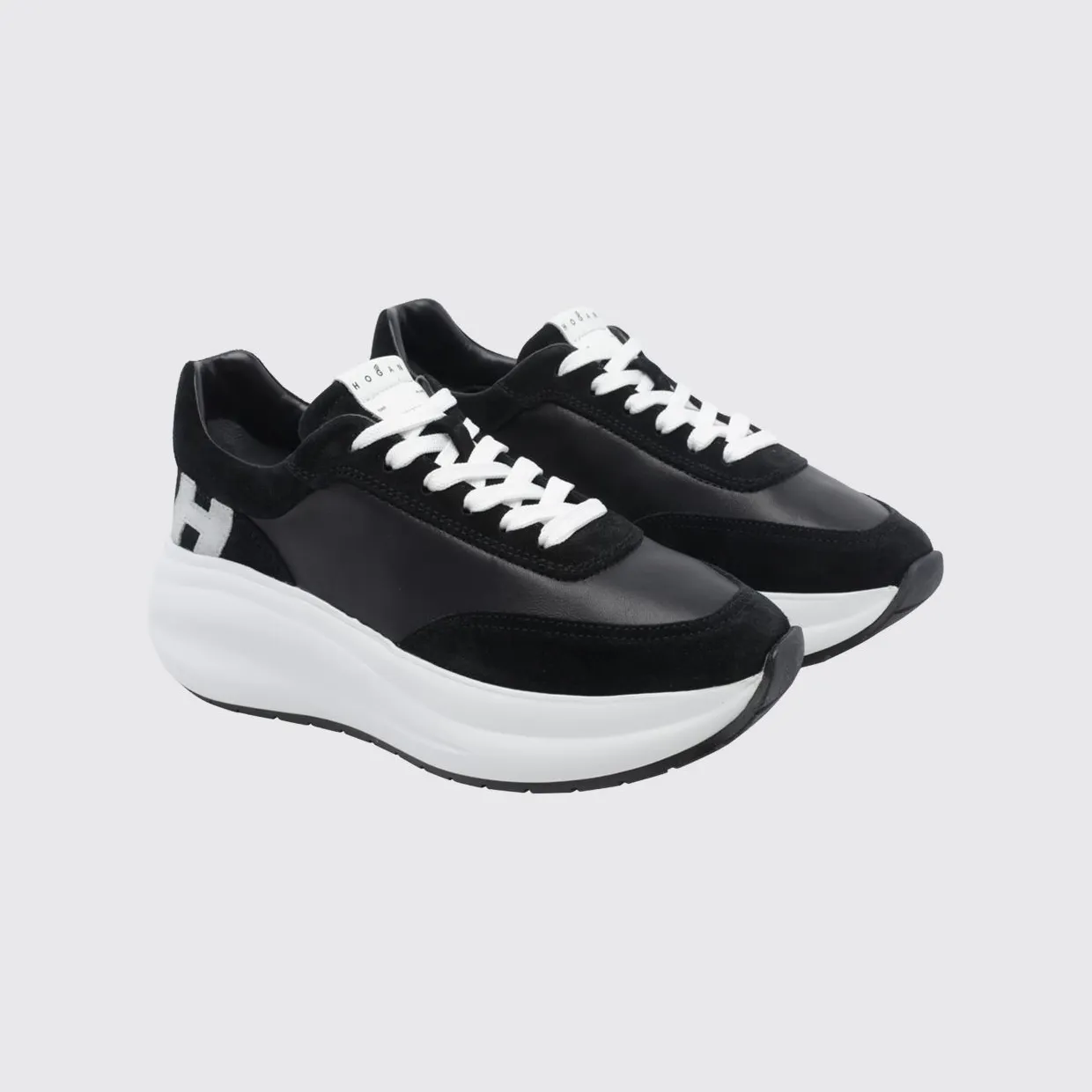 Hogan H696 Sneakers in Smooth Calfskin and Suede with Chunky Sole Black (HXW6960GG30UHC9999)