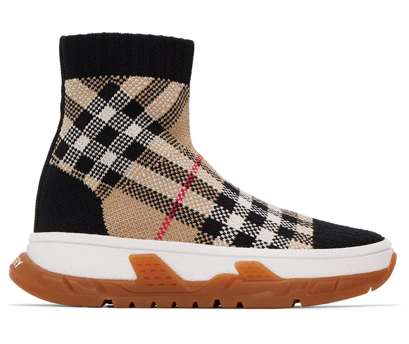 Burberry Union Sock Sneaker – “Vintage Check Black Beige” (8053050)