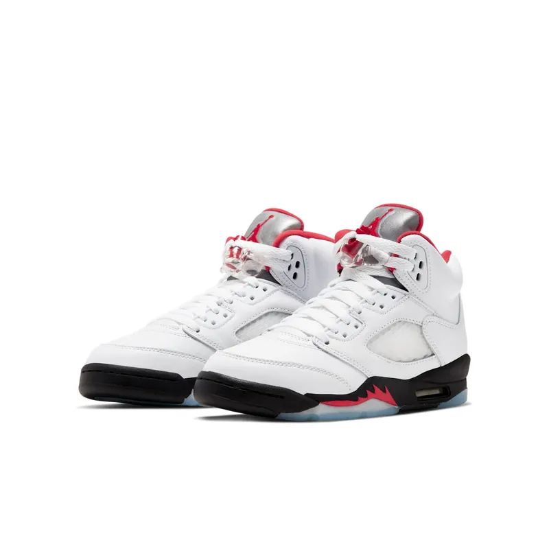 Jordan 5 Retro Fire Red Silver Tongue 2020 (GS) White/Black-Metallic Silver-Fire Red (440888-102)