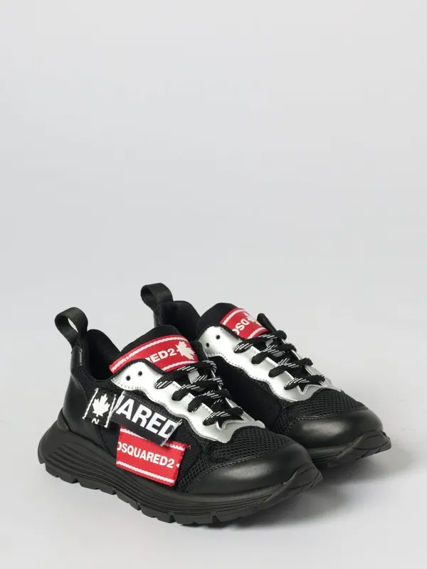 Dsquared2 Boy’s Low-Top Leather and Mesh with Contrast Logo Black (8274405)