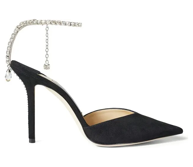 Jimmy Choo Saeda 100mm Pump Crystal Embellished Black Suede (SAEDA100EWA-Black)