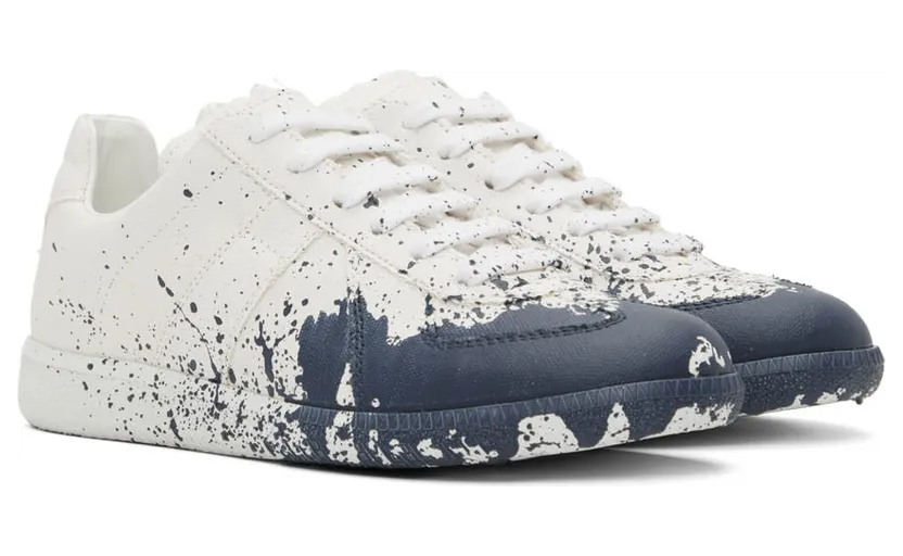 Maison Margiela Off-White & Blue Painted Canvas Sneakers (S58WS0101 P4711) (4)