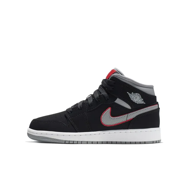 Jordan 1 Mid Black Particle Grey Gym Red (GS) Black/Particle Grey-White-Gym Red (554725-060)