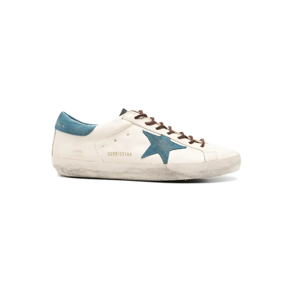 Golden Goose Super-Star aus weißem Wildleder mit türkisfarbenem Wildleder-Stern Nude (GMF00101F008604)