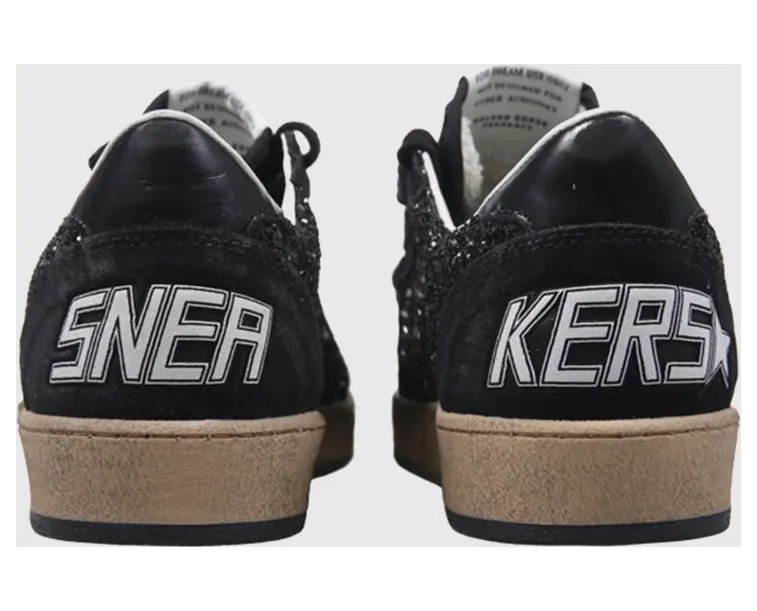 Golden goose Ball Star Leather Trainers with Worn-Out Effect and Glitter Black (GWF00117F00398990100) (2)