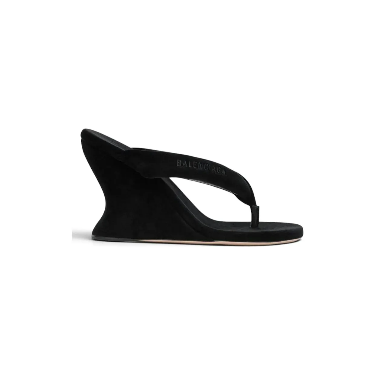 Balenciaga Velvet Geata Wedge Thong Sandal Black (876727-WCDQ0-1000)