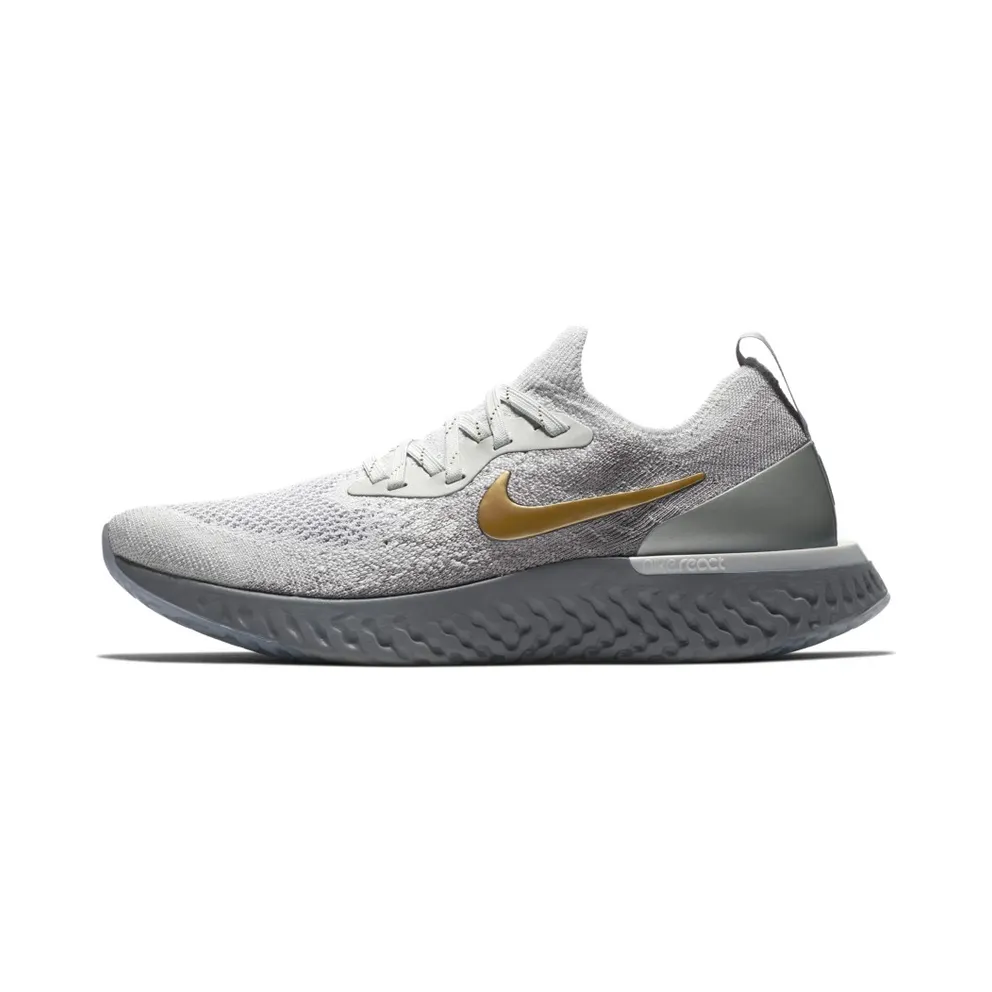 Nike Epic React Flyknit Vast Grey Metallic Gold (W) Vast Grey/Metallic Gold-Metallic Platinum-Gunsmoke-Atmosphere Grey (AV3048-070)