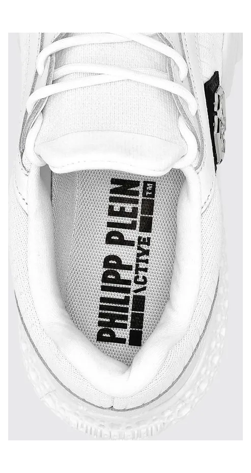 Philipp plein Hexagon Runner Low-Top Sneakers in Leather and Knit with Monogram White (LABSUSC0079PTE003N01) (3)