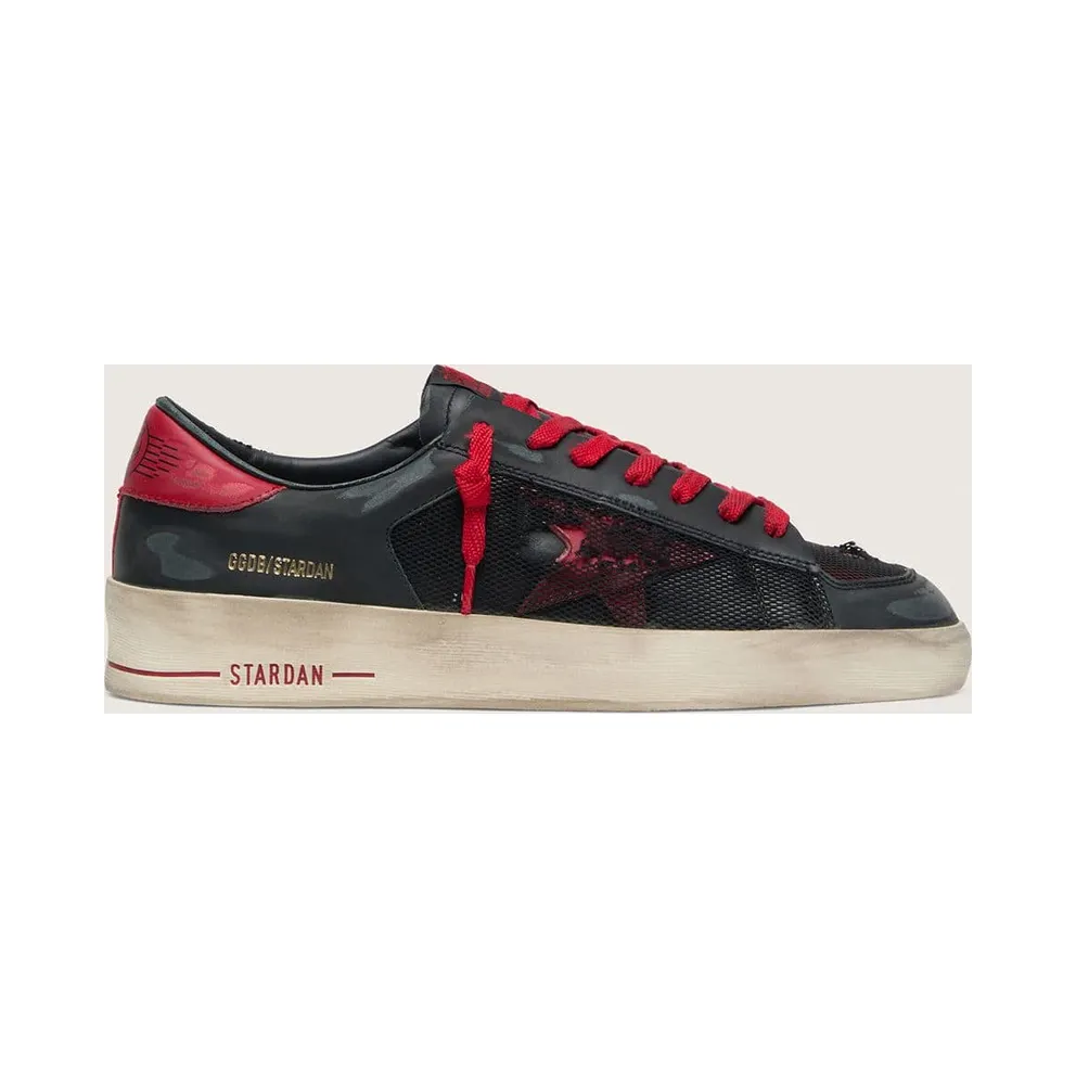 Golden Goose Men’S Stardan In Black Leather With Red Star And Black Mesh And Red Leather Inserts (GMF00190.F000947.90235)