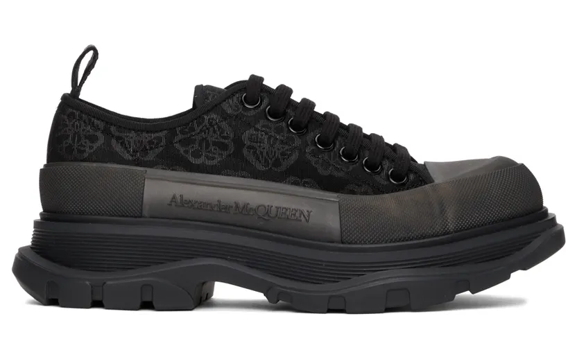 Alexander McQueen Black Floral Tread Slick Low Sneakers (662677W4Q32)