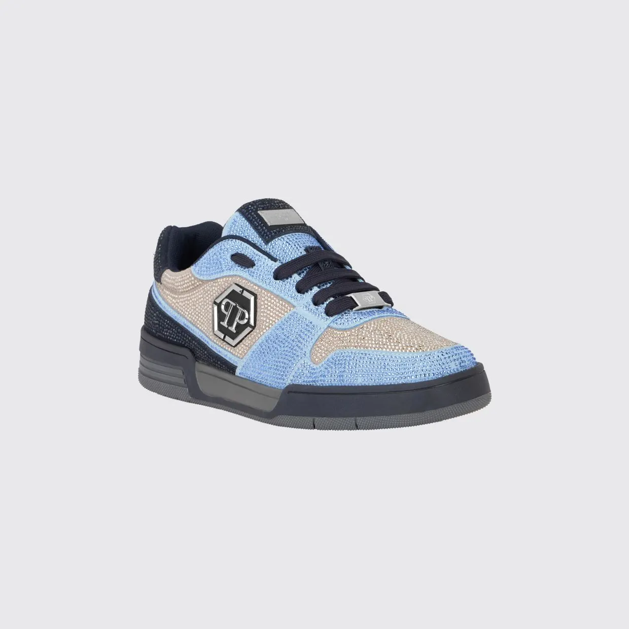 Philipp plein P-Force Leather Sneakers with Monogram and Crystals Blue (UAFSUSC1089PLE010N1407)