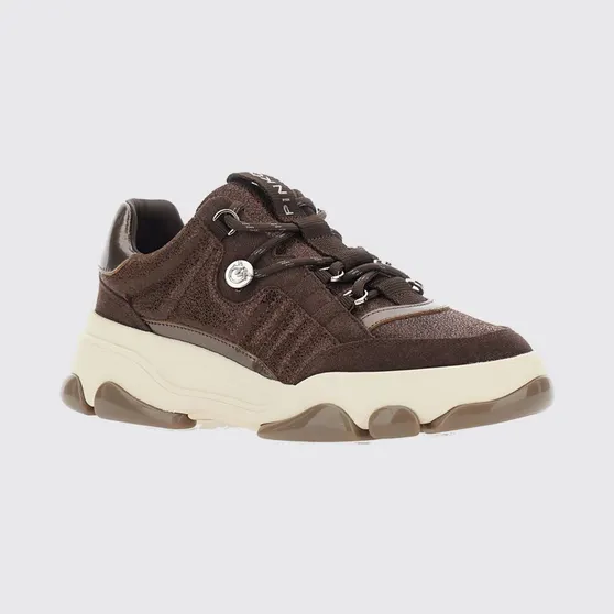 Pinko Low Top Leather and Suede Sneakers with Love Birds Metal Logo Brown (SS0195P002L72)
