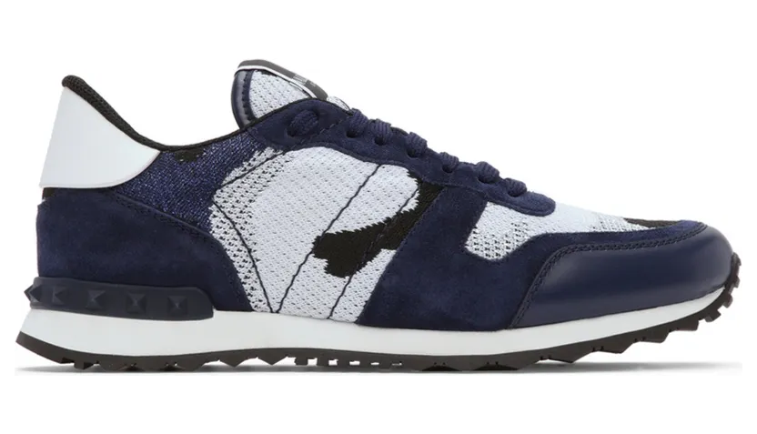 Valentino Garavani White & Navy Mesh Camouflage Rockrunner Sneakers (WY0S0723VCN)