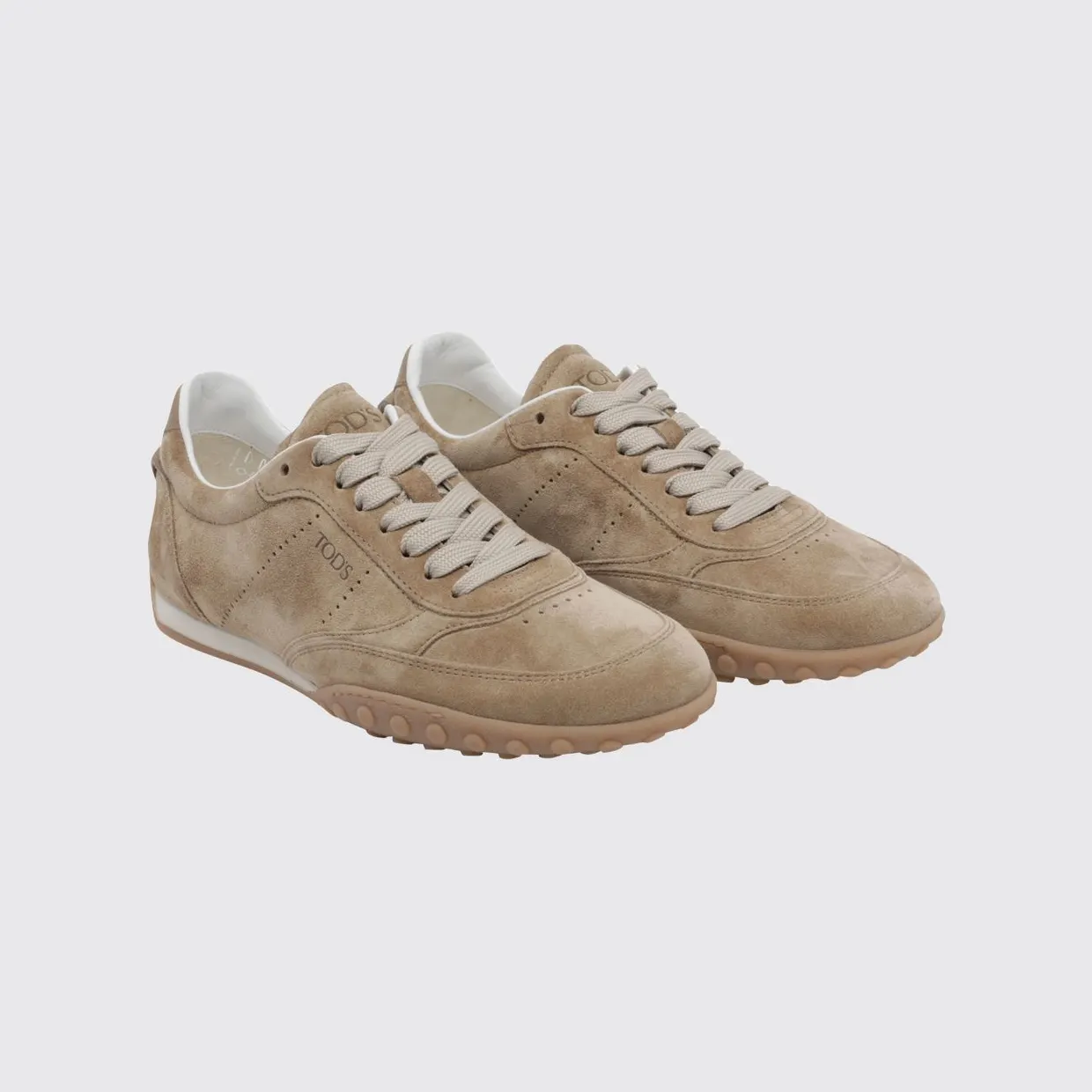 Tod’s Low-Top Suede Sneakers with Iconic Rubber Pebble Sole Beige (XXW13M0KO30VKDC806)