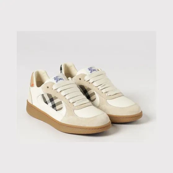 BURBERRY Terrace Low Top Trainers in Leather with Vintage Check Inserts Beige (8127510)