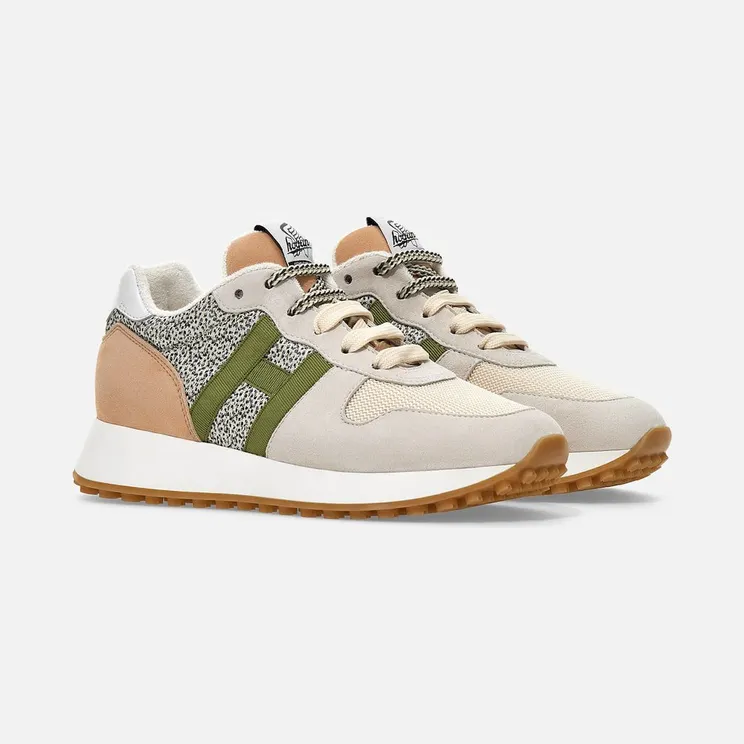Sneakers Hogan H383 Beige Pink Green (HXW4290CM40R580UAT)