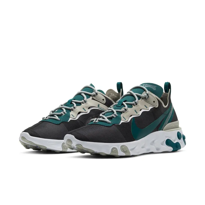 Nike React Element 55 Philadelphia Eagles Black/White-Medium Silver-Sport Teal (CK4877-001)