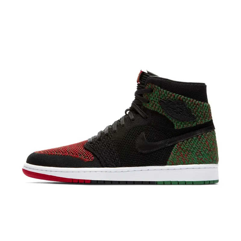 Jordan 1 Retro High Flyknit Black History Month (2018) Black/Black-Lucid Green-University Red (AA2426-026)