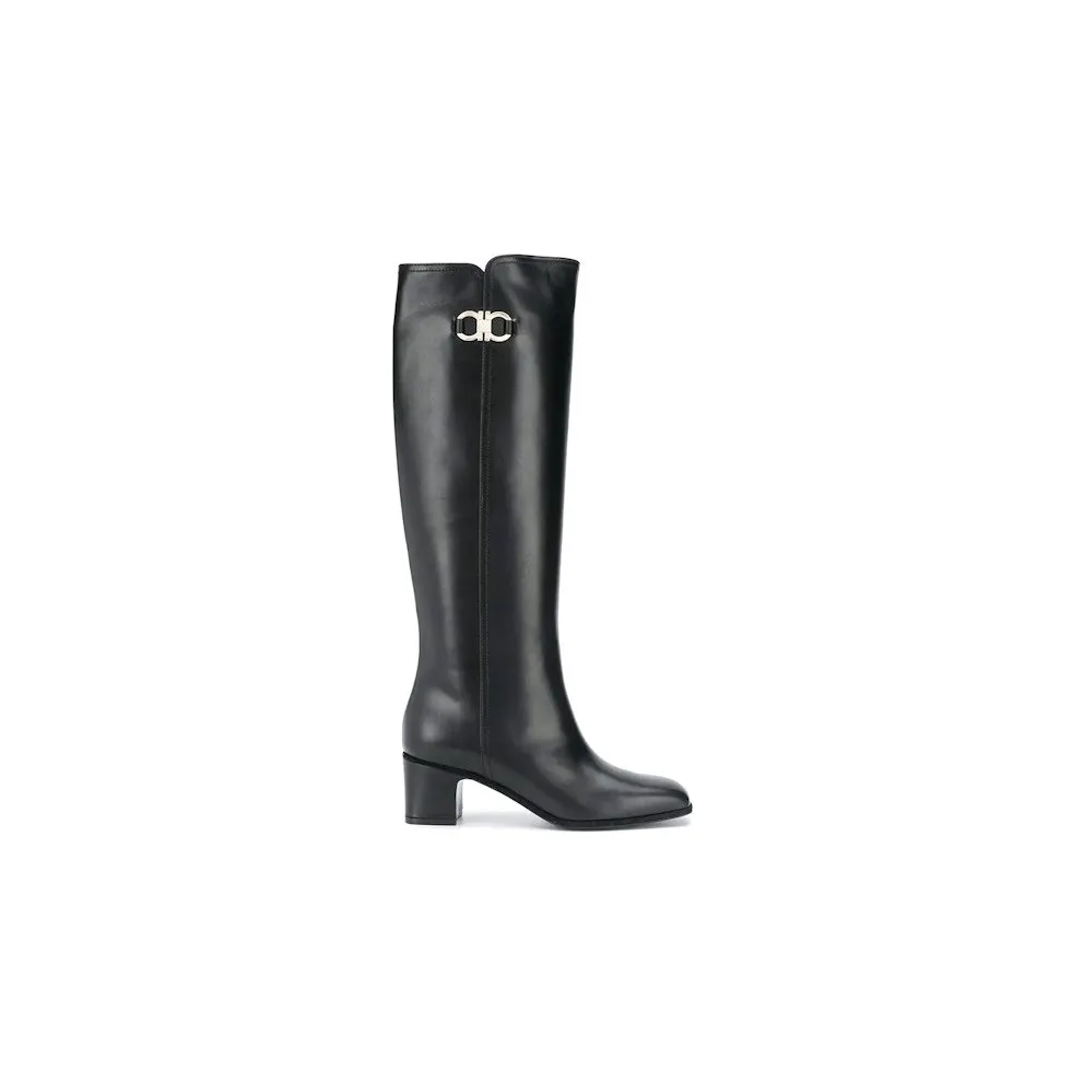 Ferragamo Gancini Buckle Knee-High Boots Black (01R491733172)