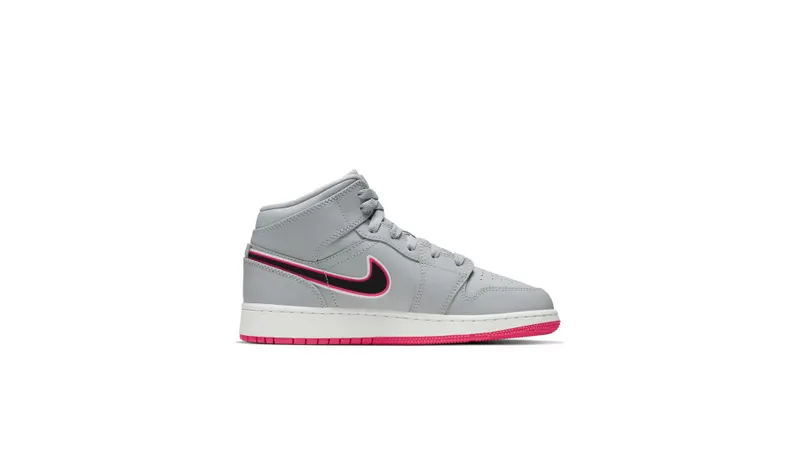 Jordan 1 Mid Wolf Grey Racer Pink Black (GS) Wolf Grey/Racer Pink-White-Black (555112-060)