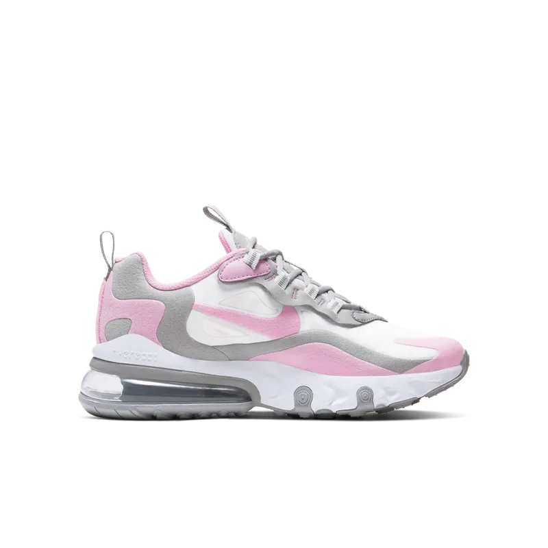 Nike Air Max 270 React White Pink (GS) White/Light Solar Flare Heather/Metallic Silver (BQ0103-104)