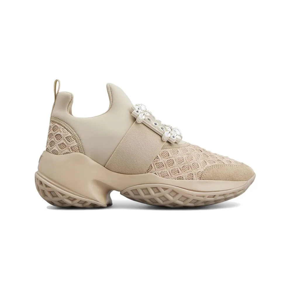 Roger Vivier Viv’ Run Fabric Beige Crystal Buckle (RVW50624180T6E1U53)