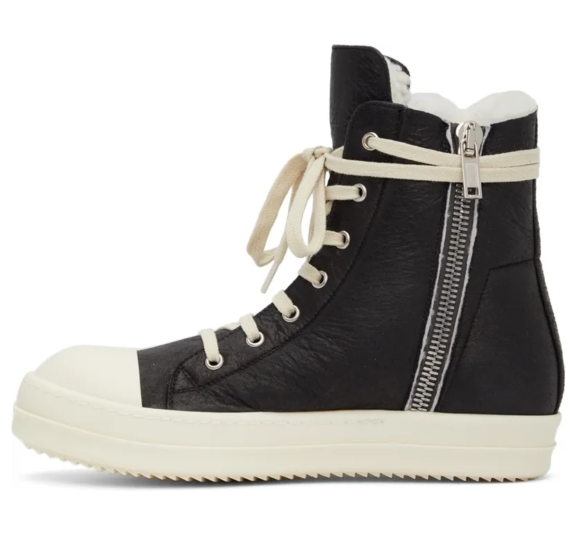Rick Owens Black Shearling High Sneakers (RU02A5890 LSHC) (4)