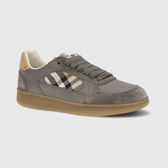 BURBERRY Terrace Leather and Suede Sneakers with Vintage Check Motif Sand (8127509)
