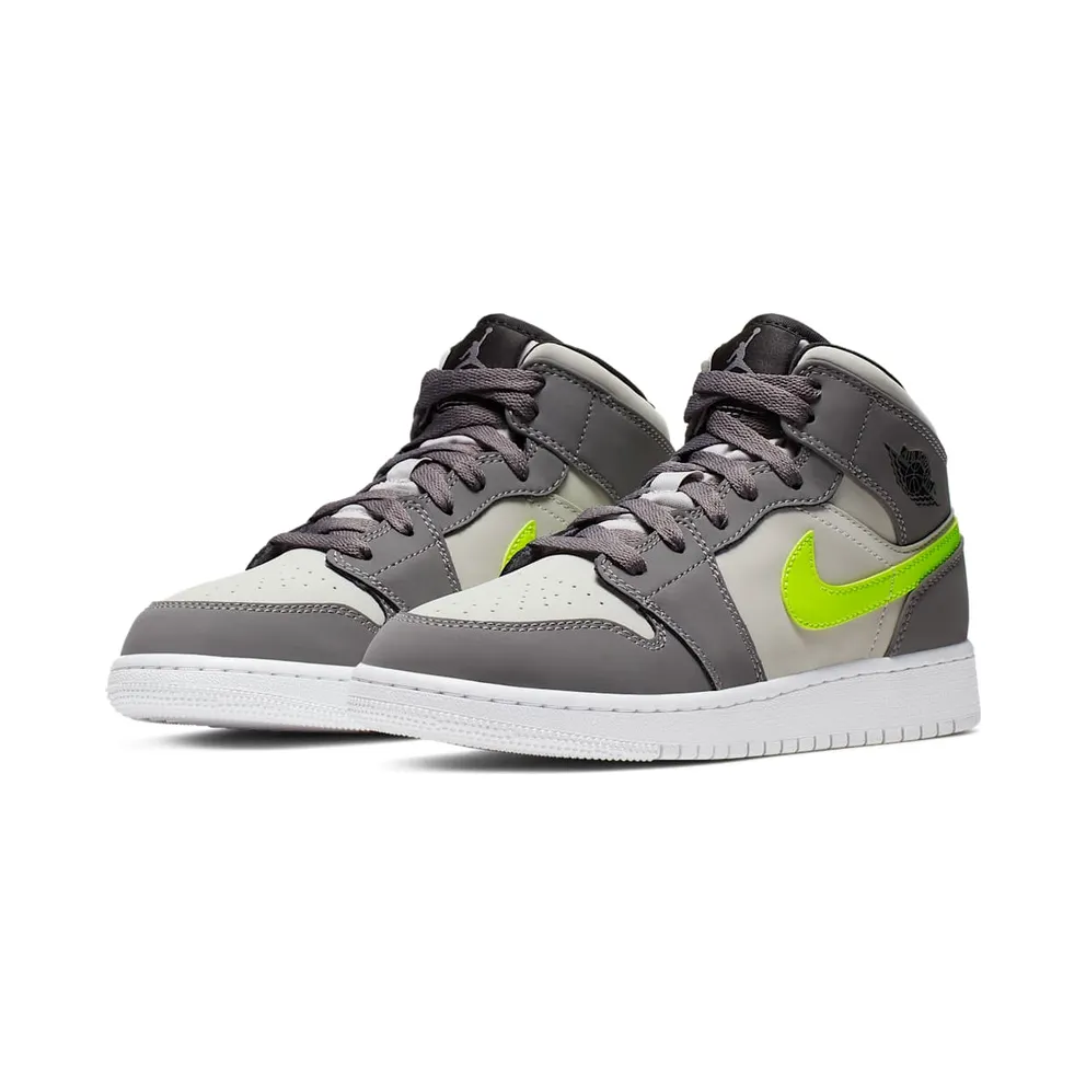 Jordan 1 Mid Gunsmoke Volt (GS) Gunsmoke/Volt-Neutral Grey-White-Black (554725-072)