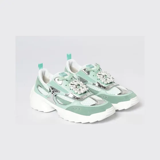 Roger Vivier Viv’ On The Run Sneakers in Mesh and Suede Silver (RVW75640890UZG7E14)
