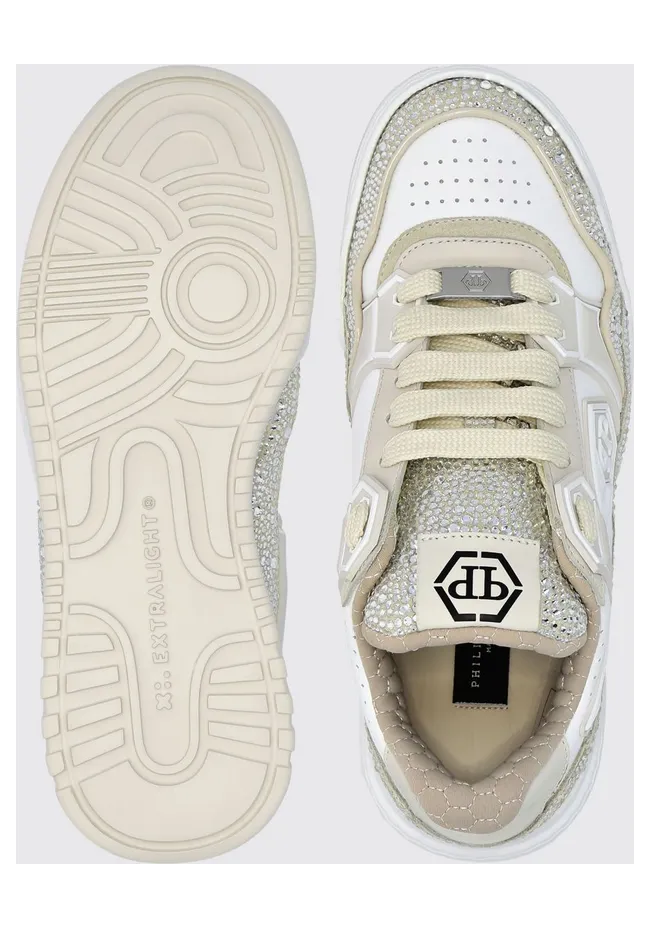 Philipp plein Leather and Rhinestone Sneakers White 2 (SAESWSC2763PLE010N0106) (2)